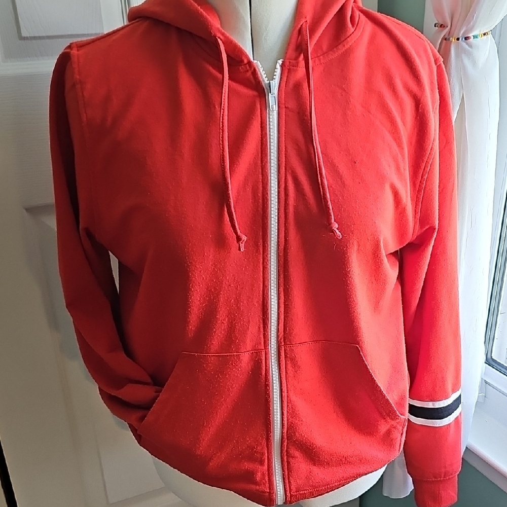 Womens Fever Reneu Earth Red Zip-Up Hoodie with Striped Sleeve Size L